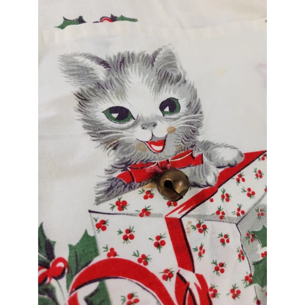 Vintage Kittens Holiday Christmas Apron Cats Jingle Bells Pockets Half Waist Tie